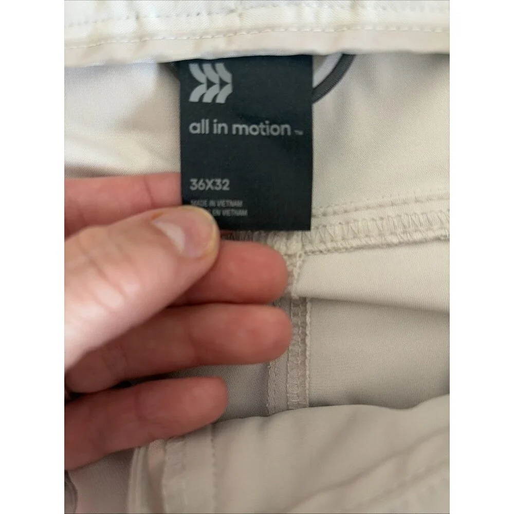 All In Motion Mens Golf Pants 36x32 Beige Moisture-Wicking Quick-Dry UPF 50